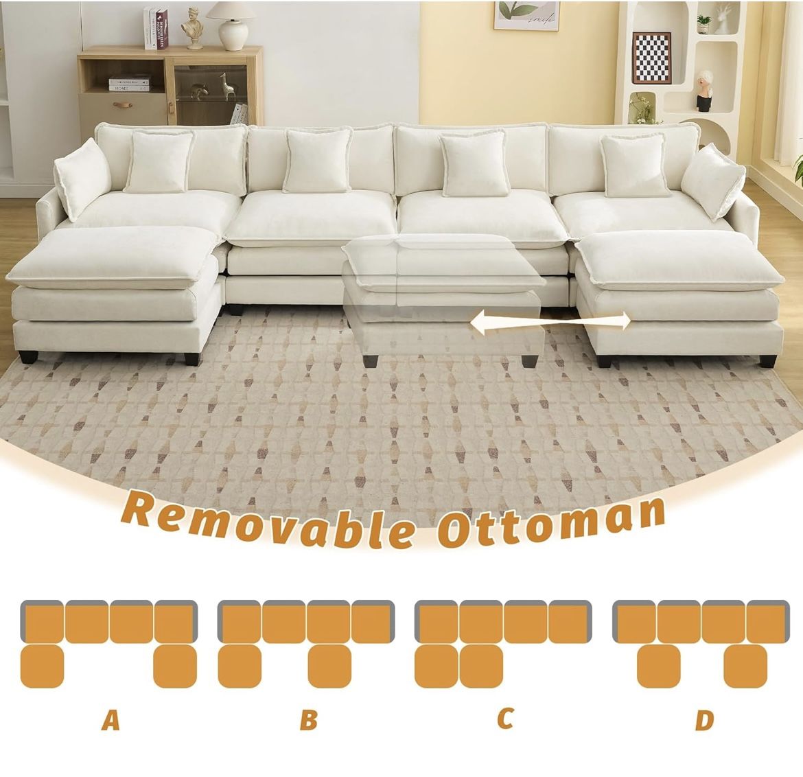 NEW - 147'' Sectional Cloud Deep Seat Couch, Oversized Chenille U Shaped Sectional Sofa for Living Room Set, Comfy Upholstered Modular Sectional Sofa