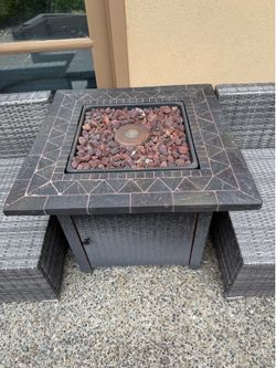 Propane outdoor fireplace table 30” L by 30” W by 24” H