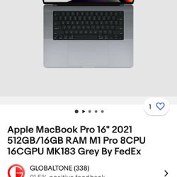 2021 MacBook Pro 16 Inch M1 PRO