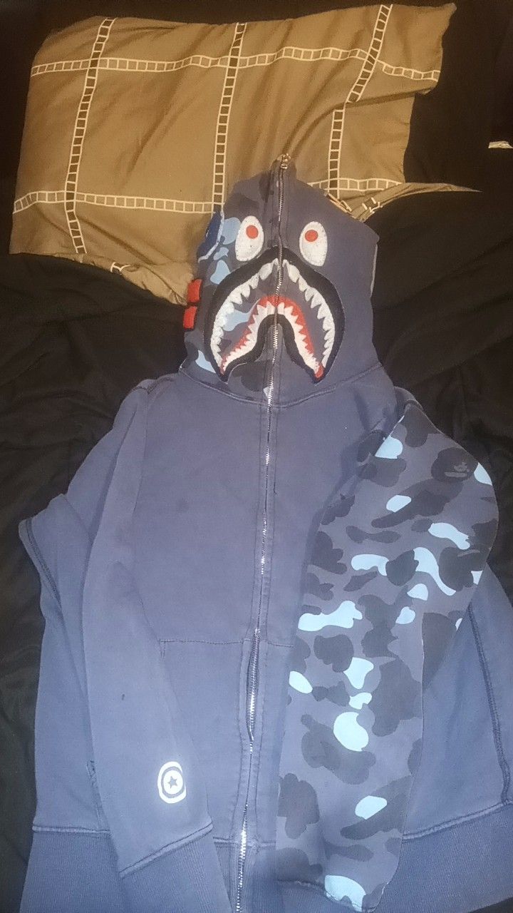OG Bape Blue Camo Full Zip Shark Hoodie