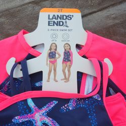 Lands' End Kids Swim Rashguard - Pink and Blue Starfish