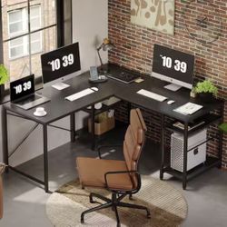 95 in. Black Carbon Fiber L-Shaped Computer Desk with Storage Shelves