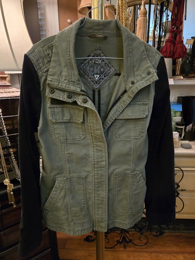 New, Fox HEAD Denim Jacket/coat With Black Sleeves