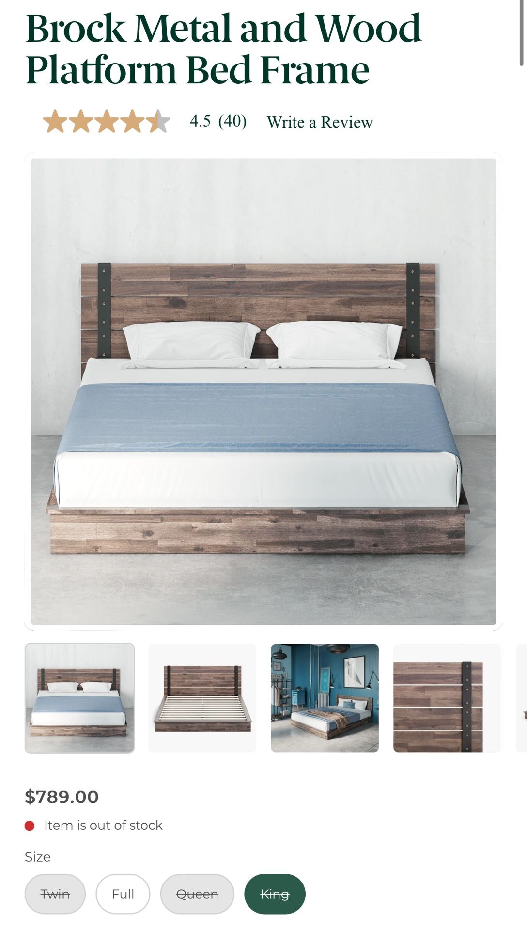 King Bed frame - Zinus Brock