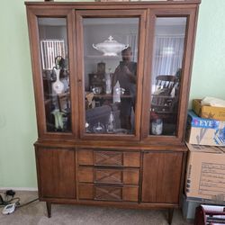 Solid Wood China/Curio Cabinet with 3 Glass Display Doors, 2 Enclosed Storage Cabinets & 3 Drawers