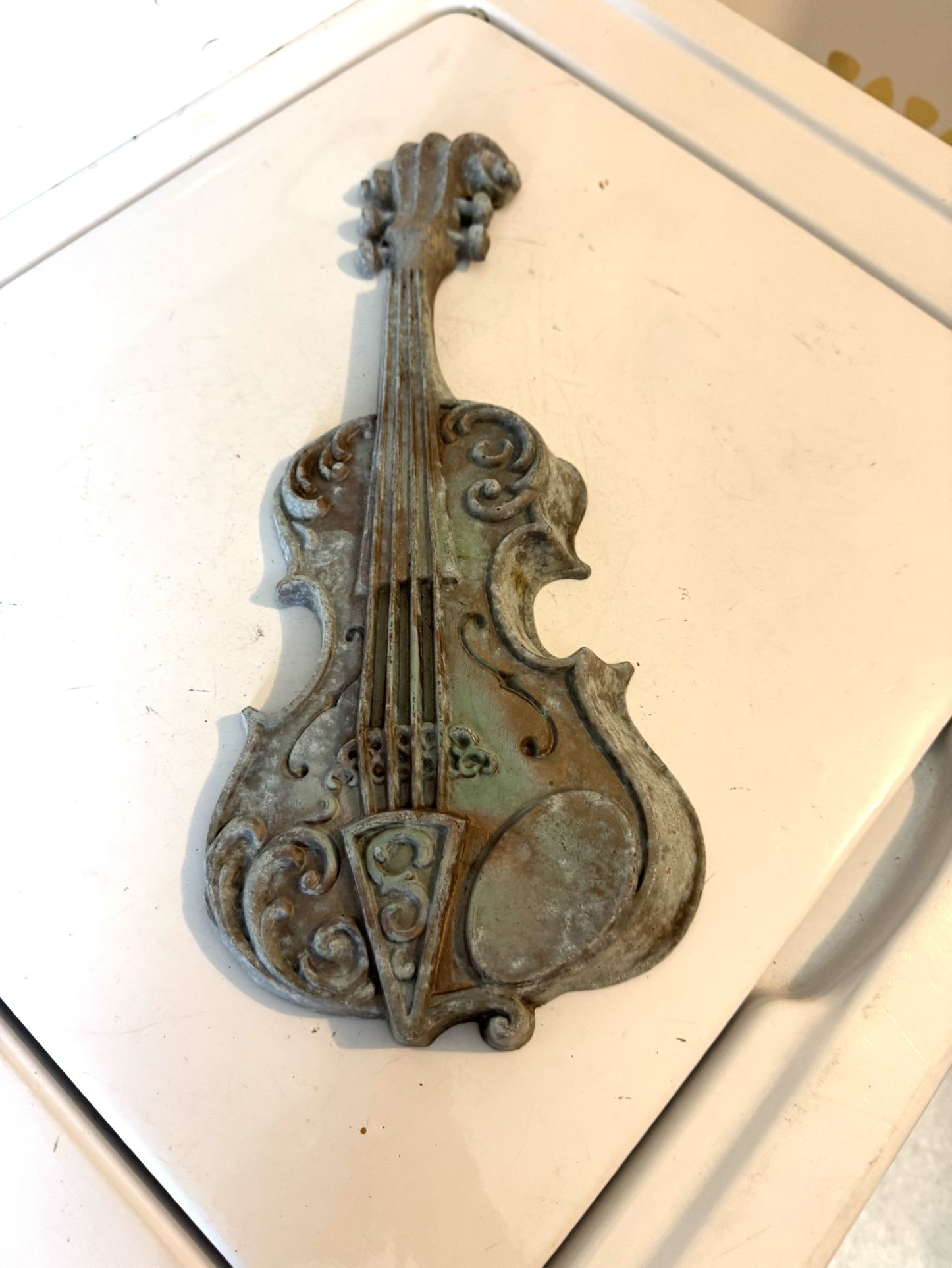 Cast iron violin, cool patina wall decor