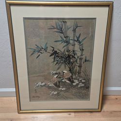 CHIU WENG - TRANQUILITY - VINTAGE PRINT Framed 31x25 Asian Game Birds