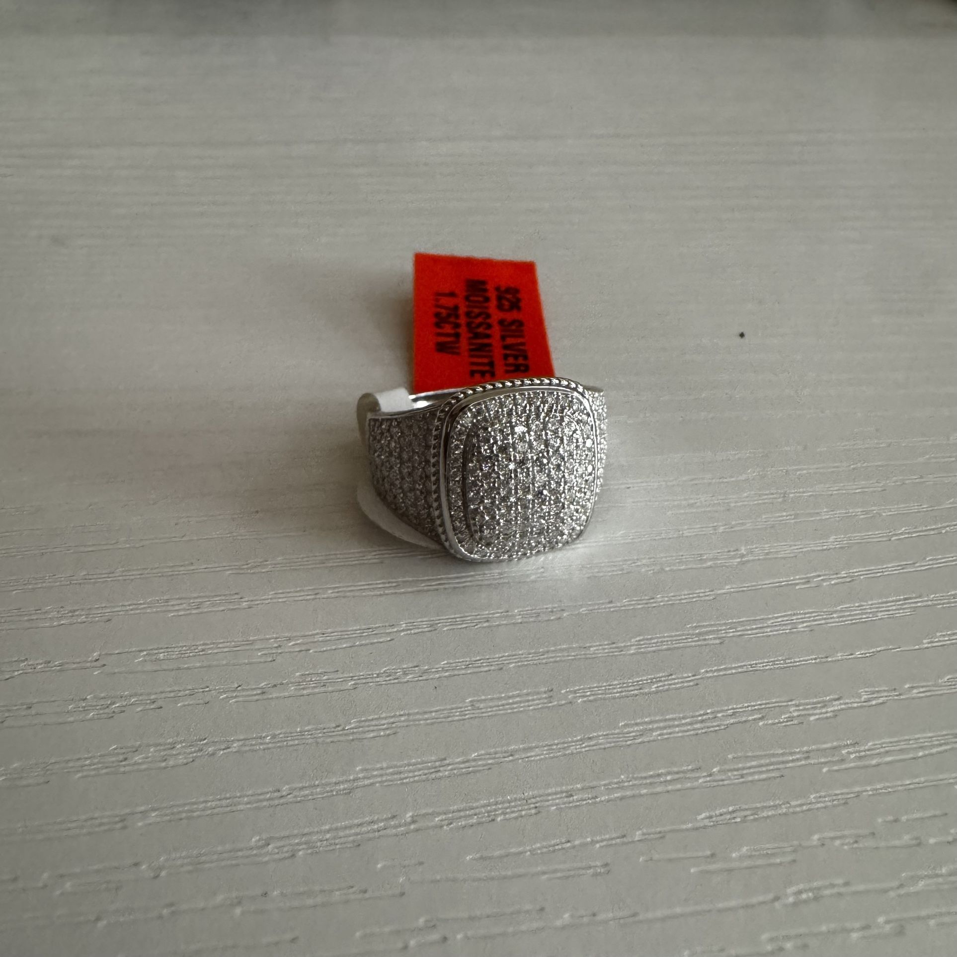 Size 9 Menβs Moissanite Ring β 1.75ctw Iced Out Cushion Face, 925 Silver