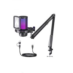 MAONO USB Gaming Microphone, Noise Cancellation Condenser Mic with Mute, Gain, Monitoring, Boom Arm Mic for Streaming, Podcast, Twitch, YouTube, Disco