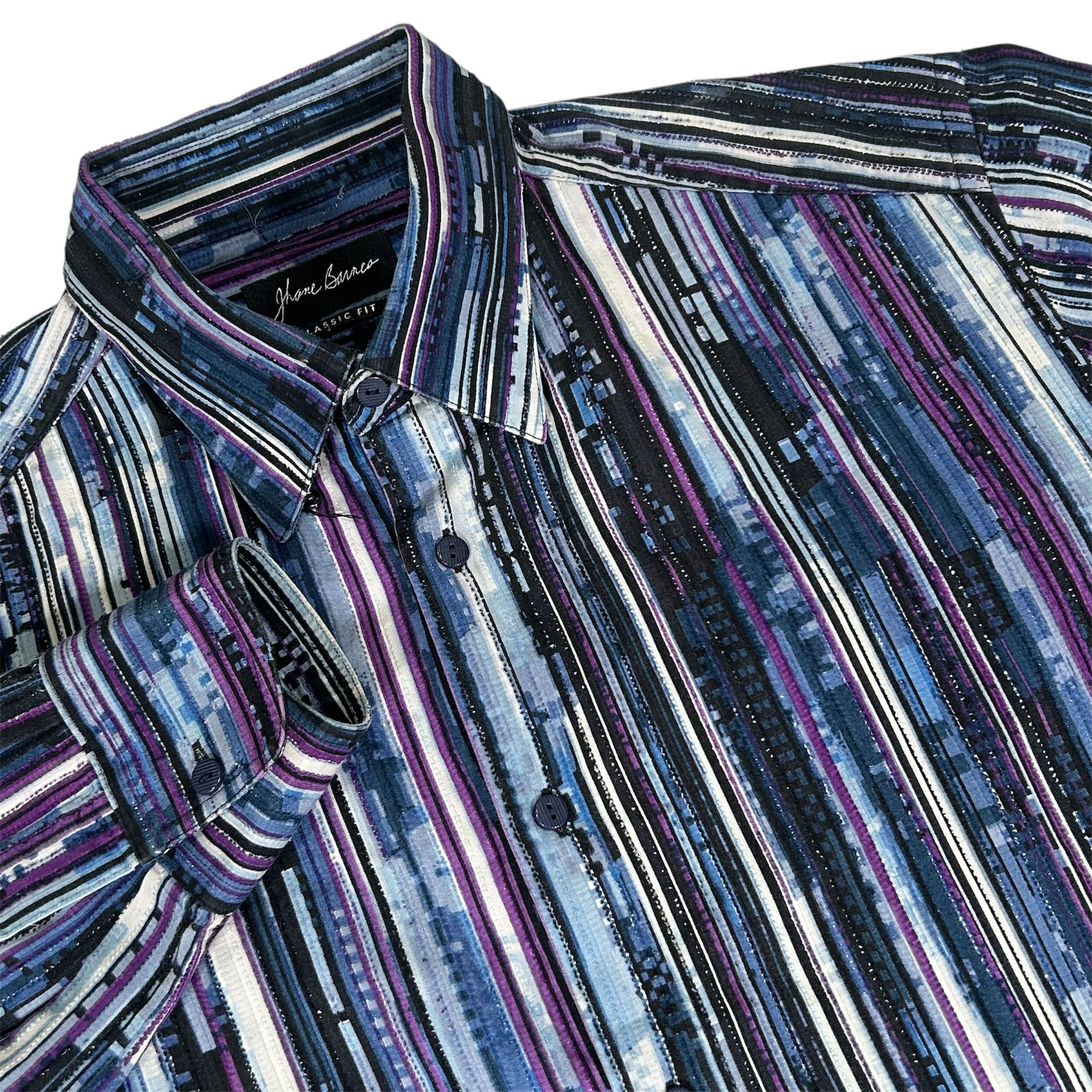 Jhane Barnes Men’s Large Blue Purple Striped Long Sleeve Classic Fit Shirt