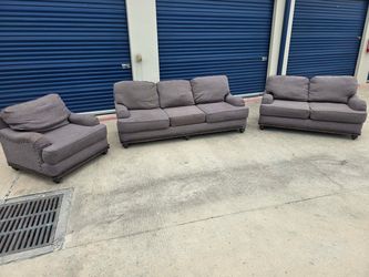 Nailhead couch loveseat and chair
