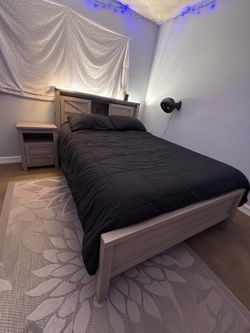 Farmhouse Platform Bed + Barn Door Headboard Storage