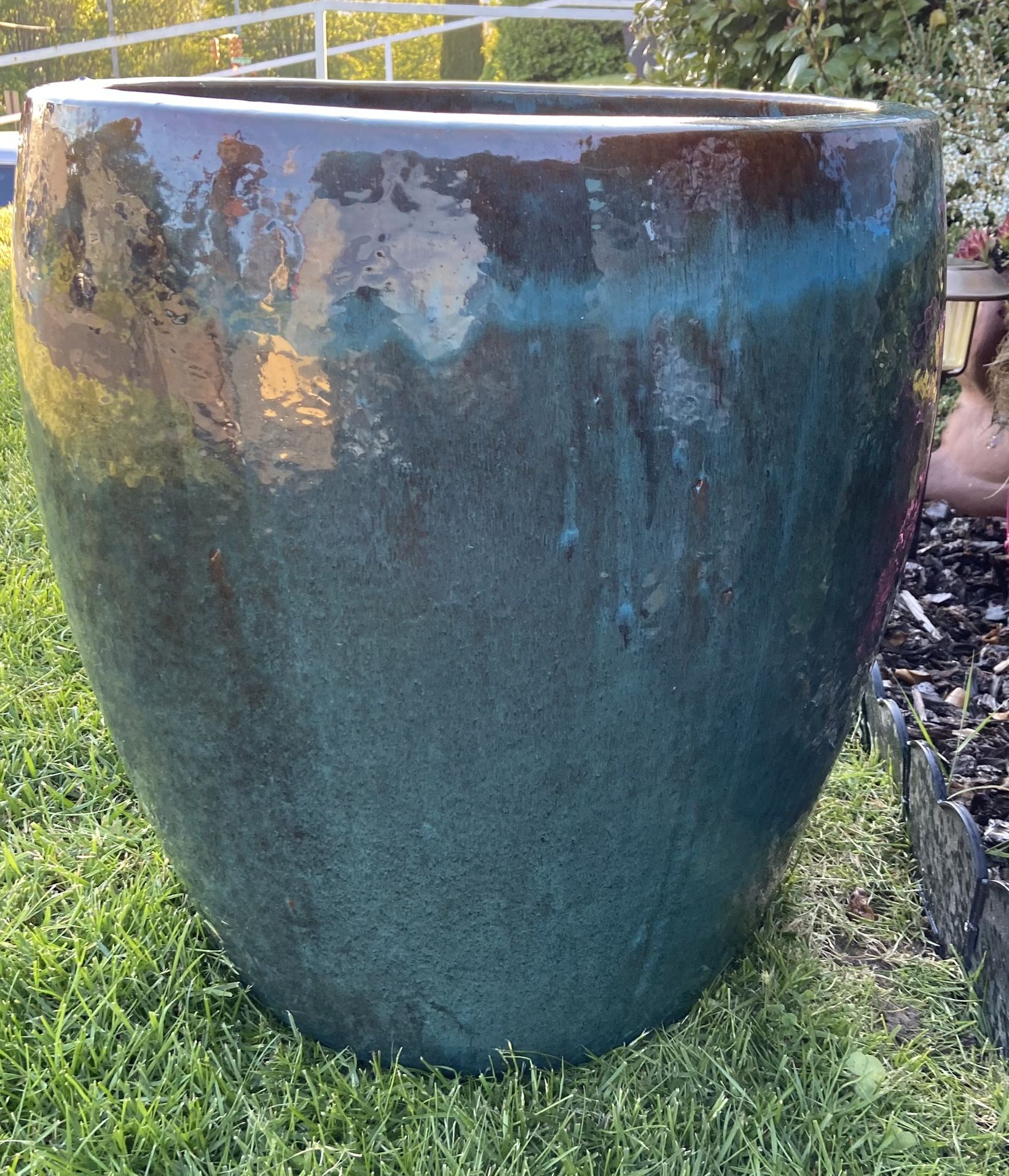 Large Teal Green And Brown Clay Pot