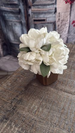 Golden “vase” With Bright White Peonies And Green Leaves  (not Real)  