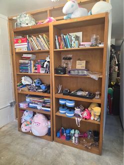 2 older tall shelves, great for shop or garage. Sturdy and stable, real wood, BOTH for $60