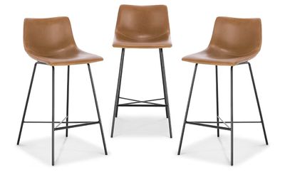 Best Deal– POLY & BARK Paxton 24” Leather Counter Stools (Set of 3) – Tan & Black
