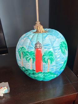 Hand-Painted Decorative Pumpkin Jupiter Florida Lighthouse Scene