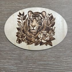 Tiger With Flowers Wood Burning Art