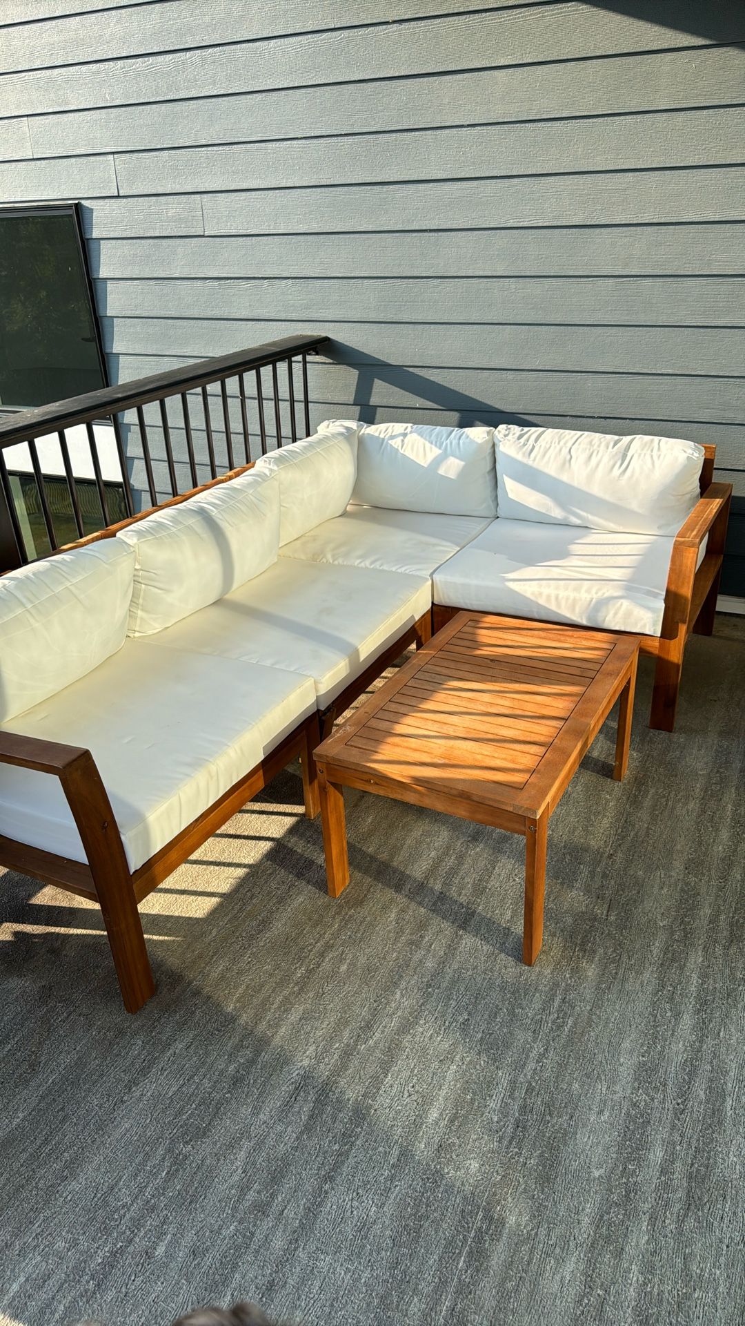 Teak Outdoor 3-4 Person L-Sofa And Coffee Table