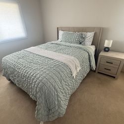 Queen Bed with Mattress, Box Spring & Nightstand Included 