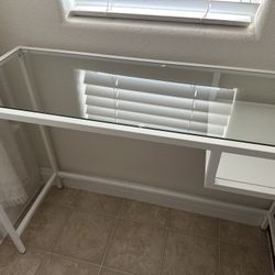 Two White Desks Laptop Computer Office Desk Glass Top Furniture Console Table