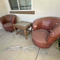 End Table And Leather Chair 