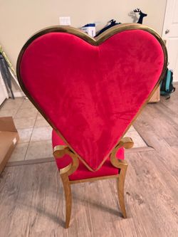 Set of 4 chairs Red Velvet Heart-Back Gold spade Accent Chair