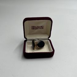 Vintage Gold Tone Black Onyx Style Cufflinks Round Formal Men w Helzberg Box