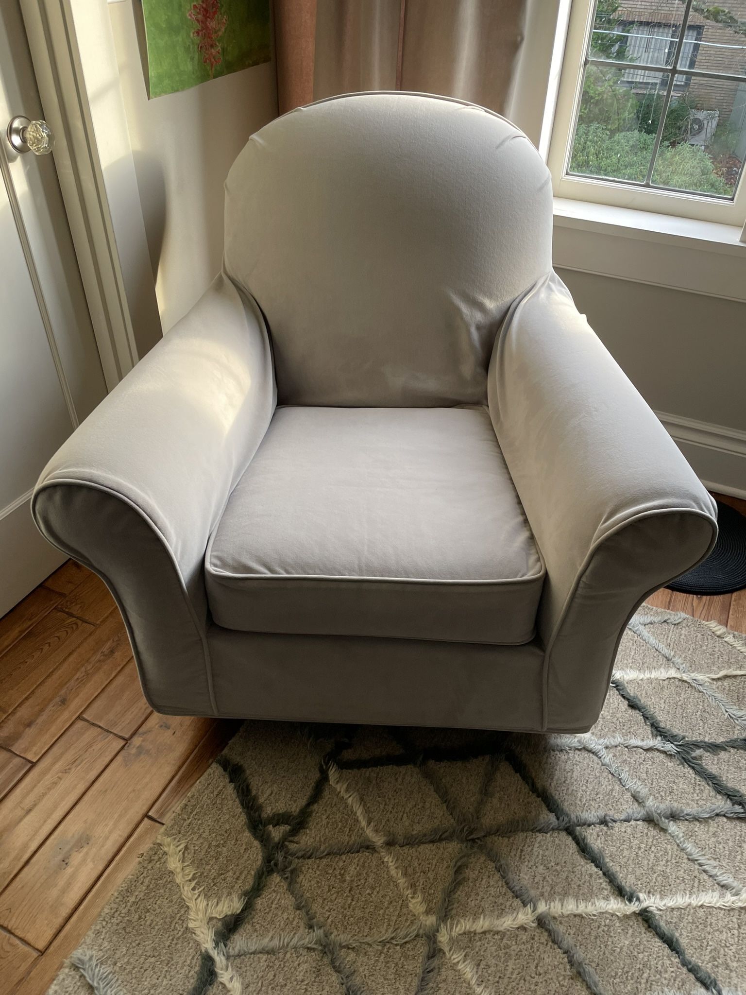 Pottery Barn Rocking Slipcover Grey Velvet Chair