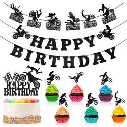 20 Pieces Dirt Bike Birthday Decoration Dirt Bike Party Supplies Banner Cake Cup