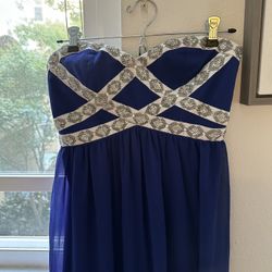 Royal Blue Strapless Silver jeweled Long Gown for Prom / formals / special events Size Medium 