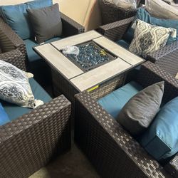 New Patio Furniture Set With Fire Pit Table 