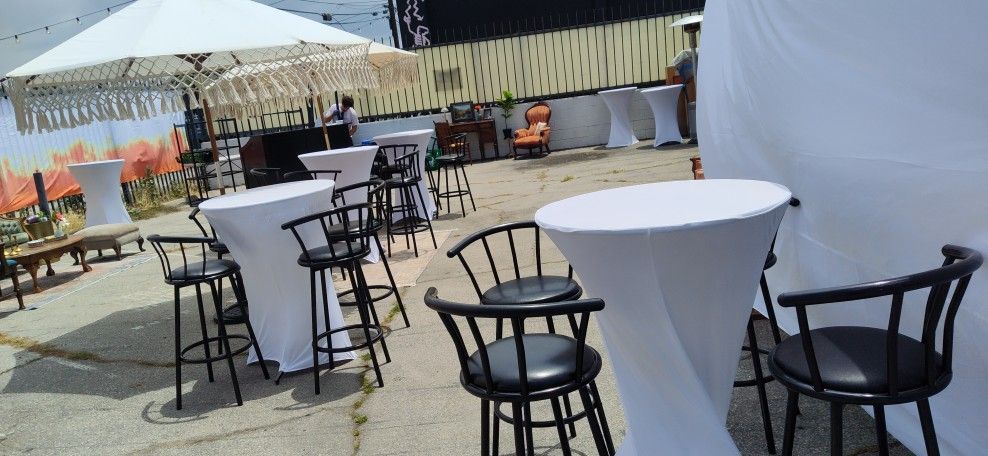 Cocktail Tables 30" Spandex Tablecloths Bar Stools Mesas De Cocktail Manteles Spandex Bancos Negros