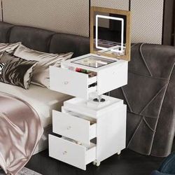 FREE 🎁 with purchase-New White Lift Makeup Vanity with Flip-Top Lighted Mirrors