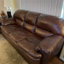 7’ Leather Like Brown Sofa