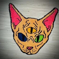 Decorative Three Eyed Cat Rug / Wall Hang 