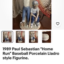 1989 Paul Sebastian "Home Run" Baseball Porcelain Lladro style Figurine.