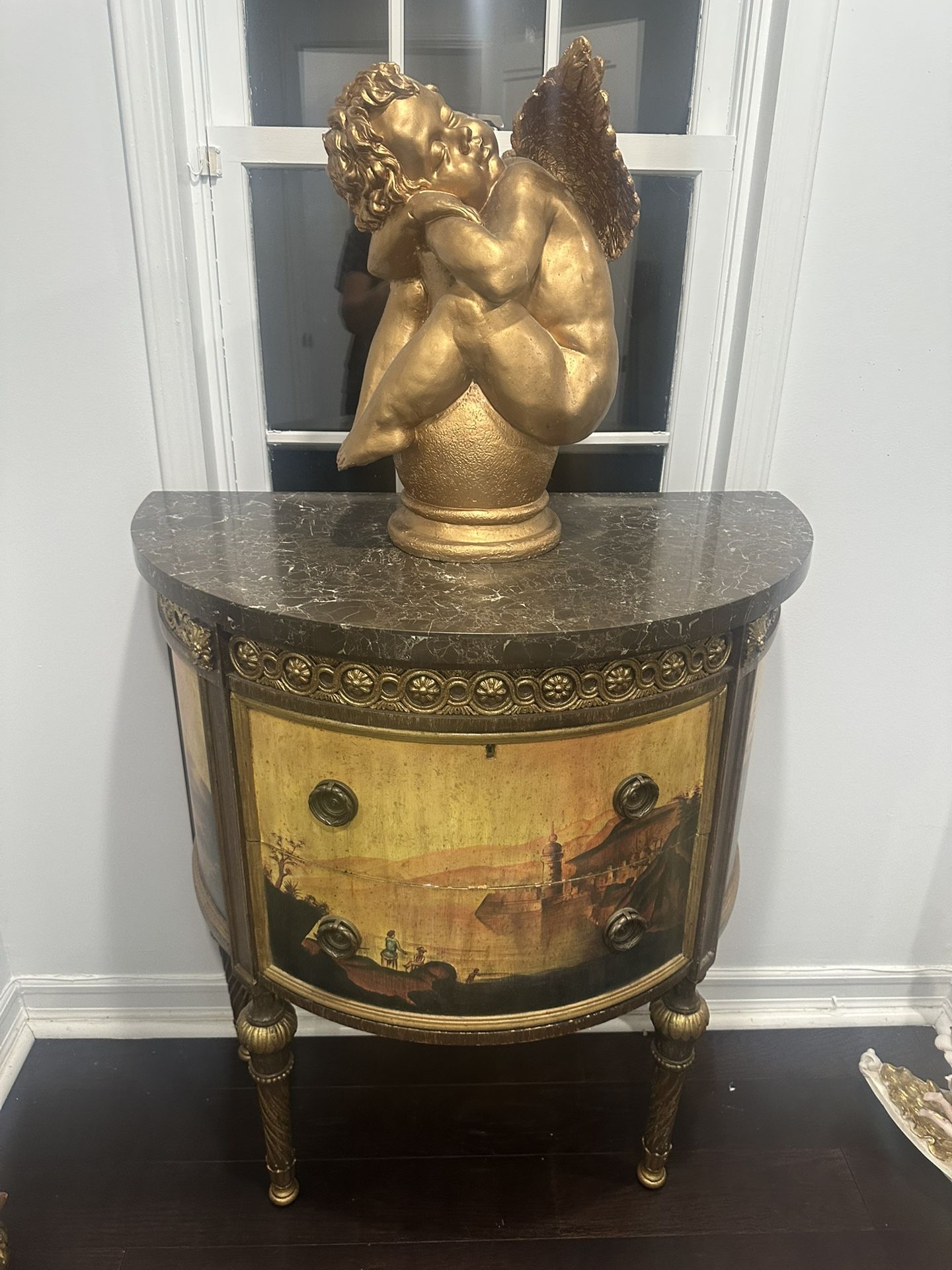 Beautiful Antique Cabinet With Statue