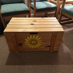 Wood Chest with Metal Sunflower