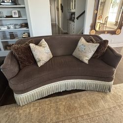Vintage Curved Sofa with Fringe – 72” Wide