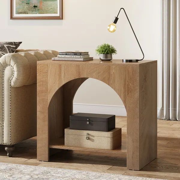 Farmhouse End Table for Living Room Large Side Table with Storage Sofa Table - MDF - 1 Pack
