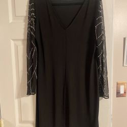 Black Long Sleeve Rhinestone Dress