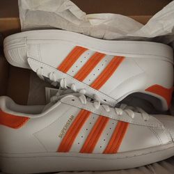 Adidas Superstar White/Orange Size 10 Mens
