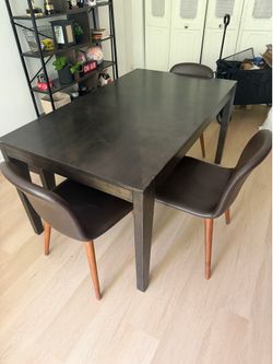 60” Wood Dining Table Set with 3 Chairs, Storage Bench & Cushion