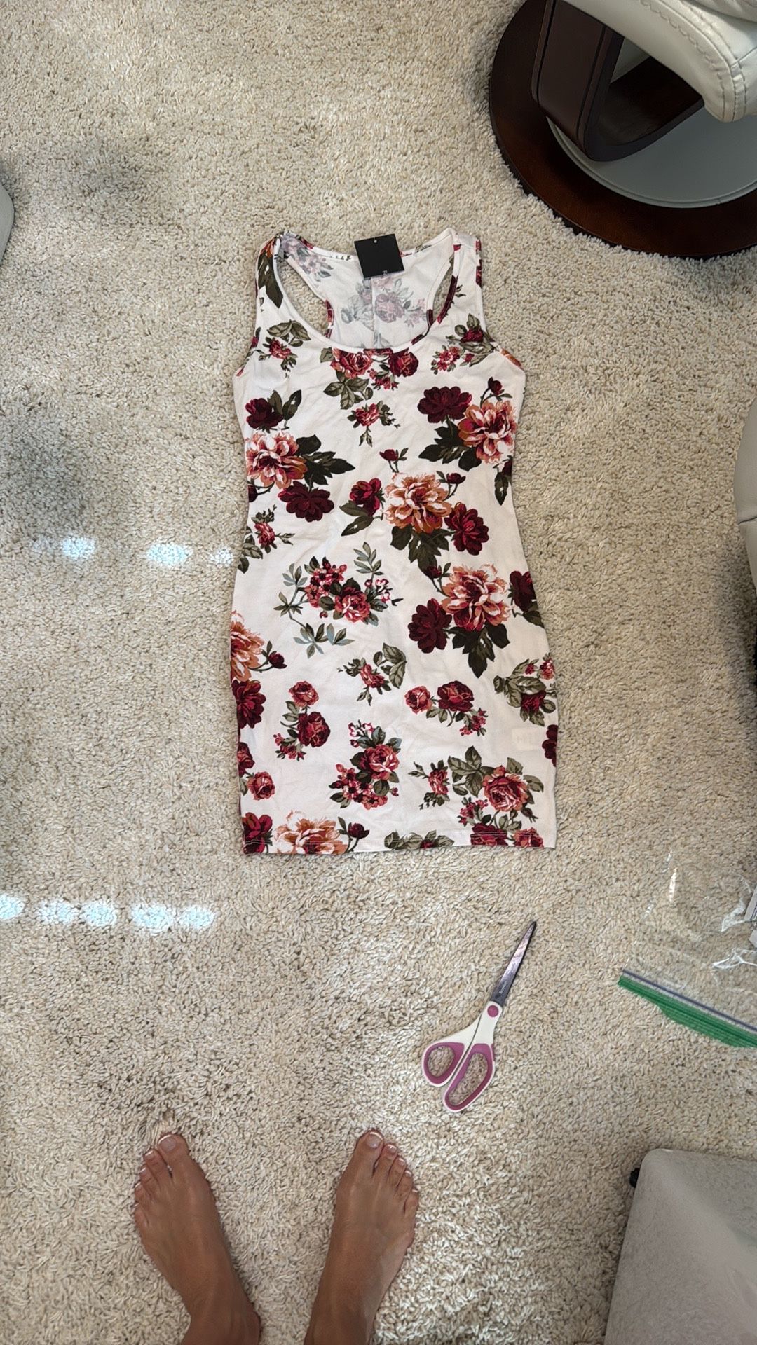 Dress Floral tank dress short soft red green white pink small stretchy new