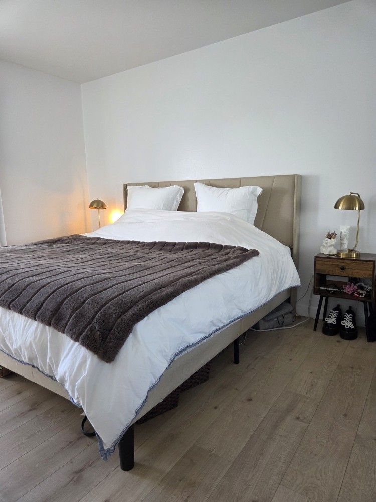 Bed FRAME, Mattress And Nightstands