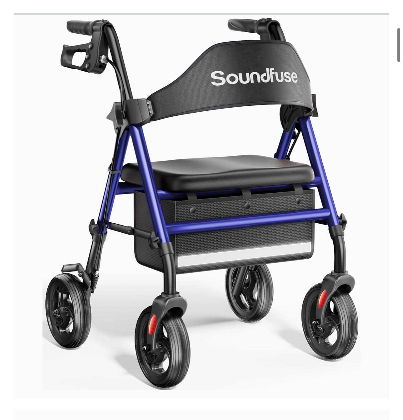 Rollator Walkers with Seat for Seniors, Foldable 8" Big Wheels All Terrain Rolling Walker, Handles and Ergonomic Seat Height Adjustable, 350 lb