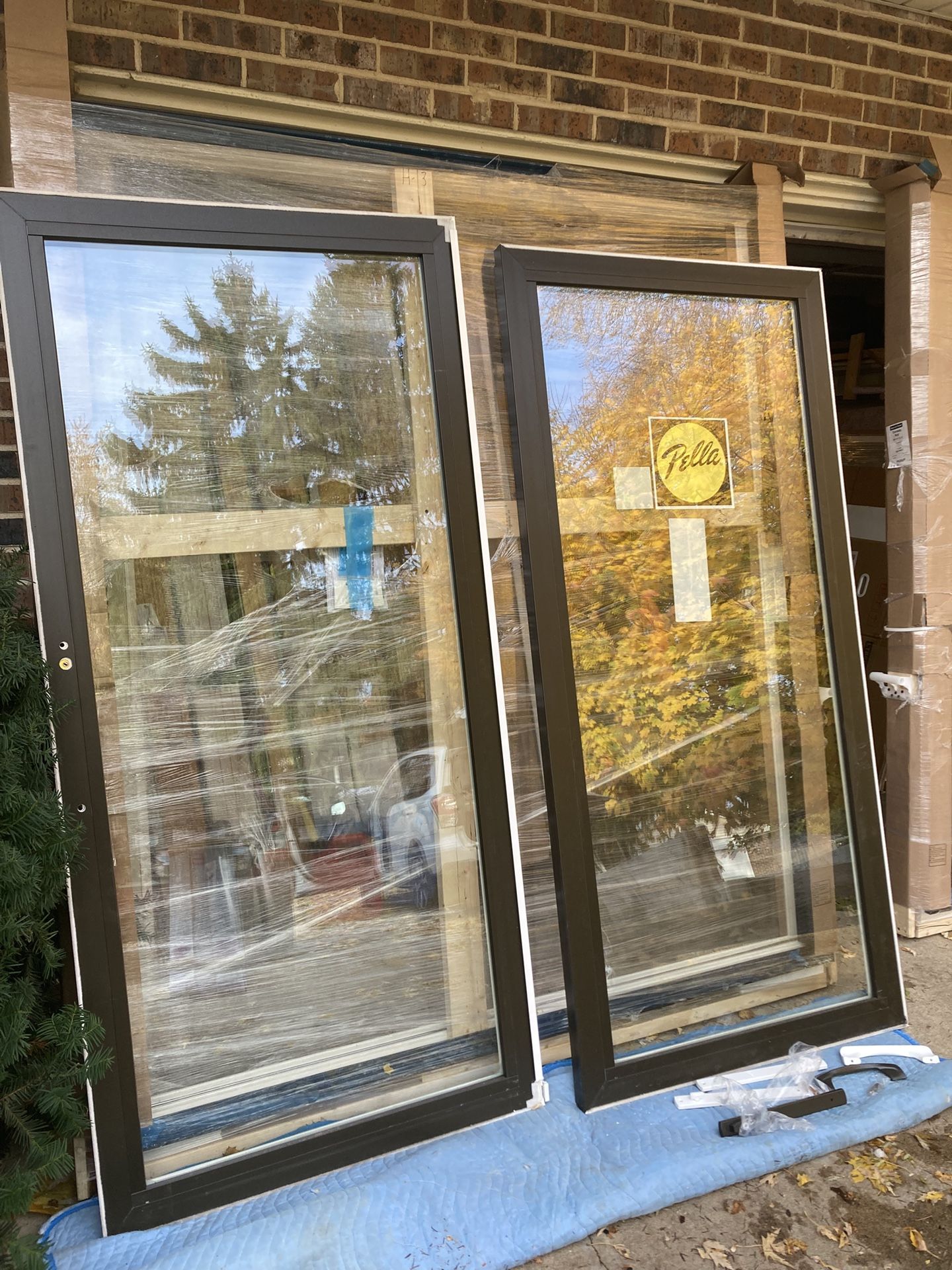 New Patio doors , brown exterior , vinyl , XO operation , 72 by 80 ,