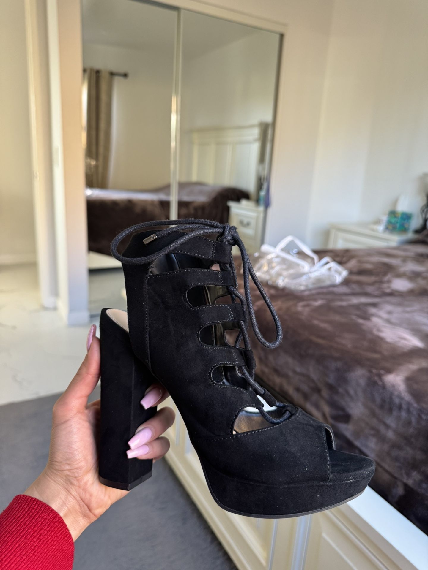 Bar III lace Up Block Heel