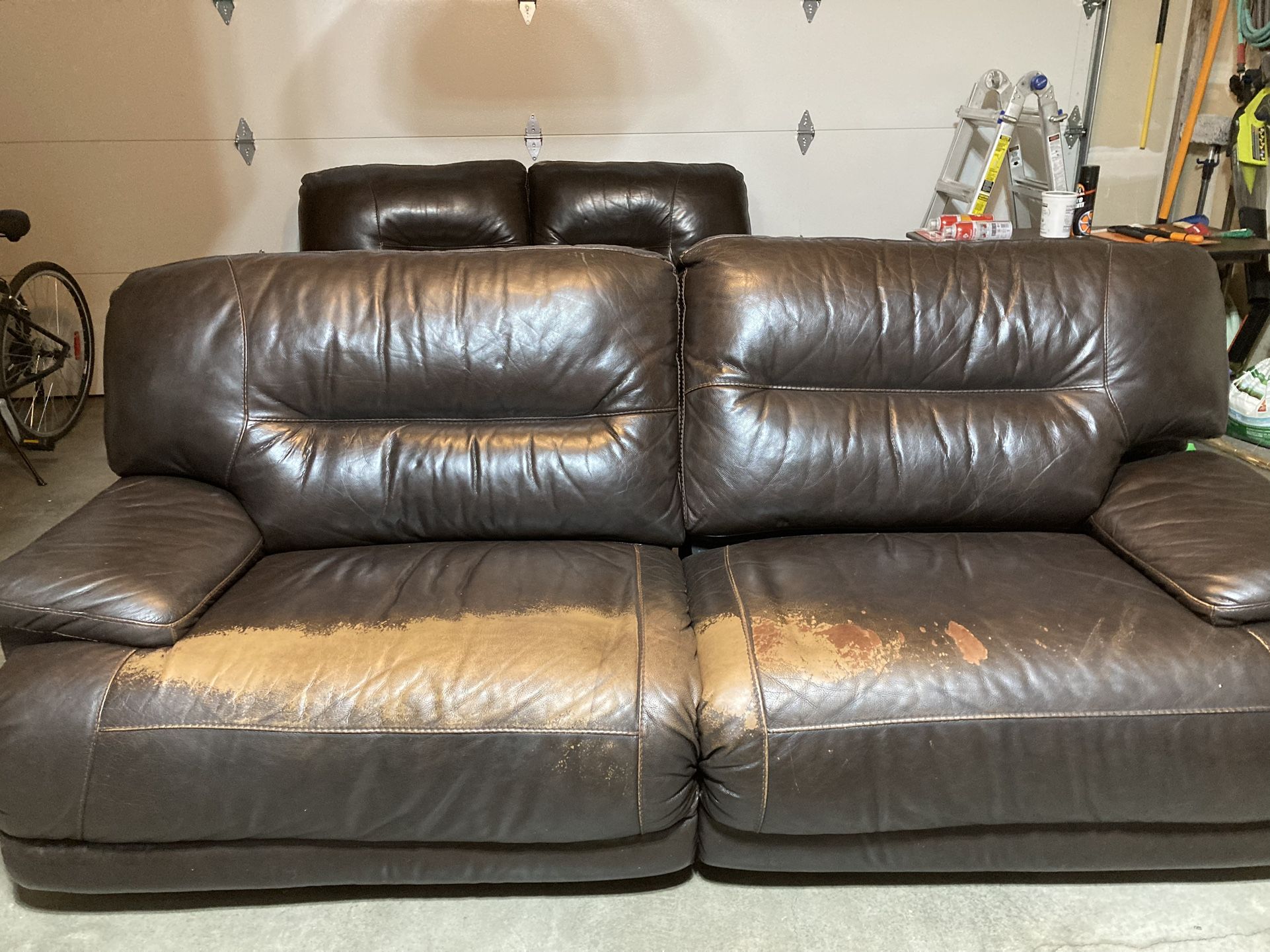 Free - Top Grain Leather Sofa With Manual Recliner